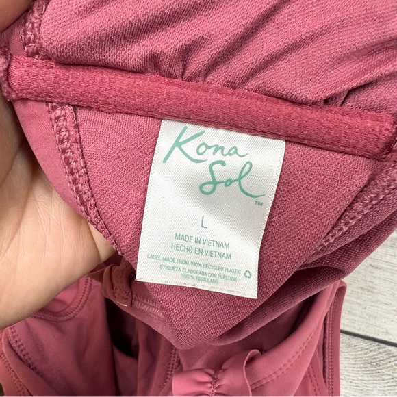 Kona Sol Pink Ruffle Square Neck One Piece Swimsuit Size L - Picture 6 of 9